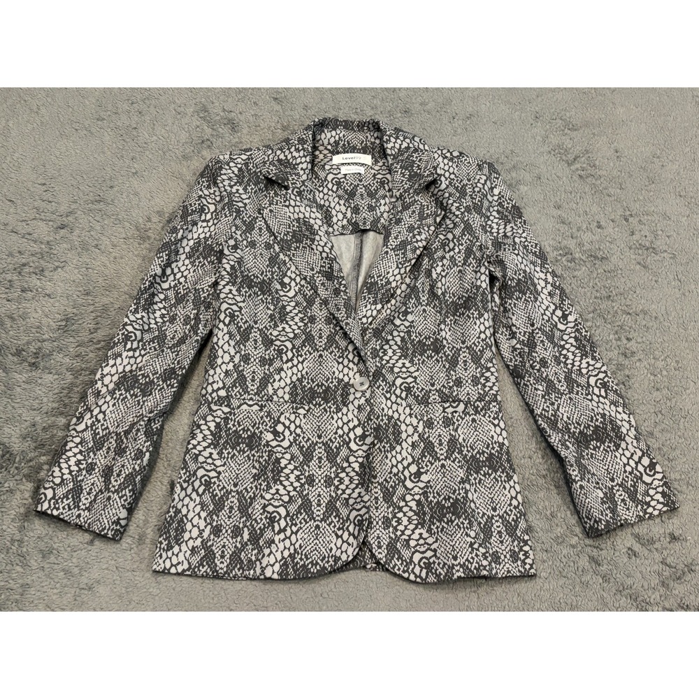 Level 99 Snake Print Blazer Women's XS Linen Blend Gray Casual Career Office